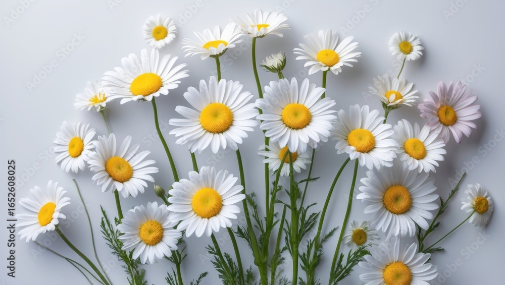 Obraz premium Close-up image of daisies against a plain white studio backdrop