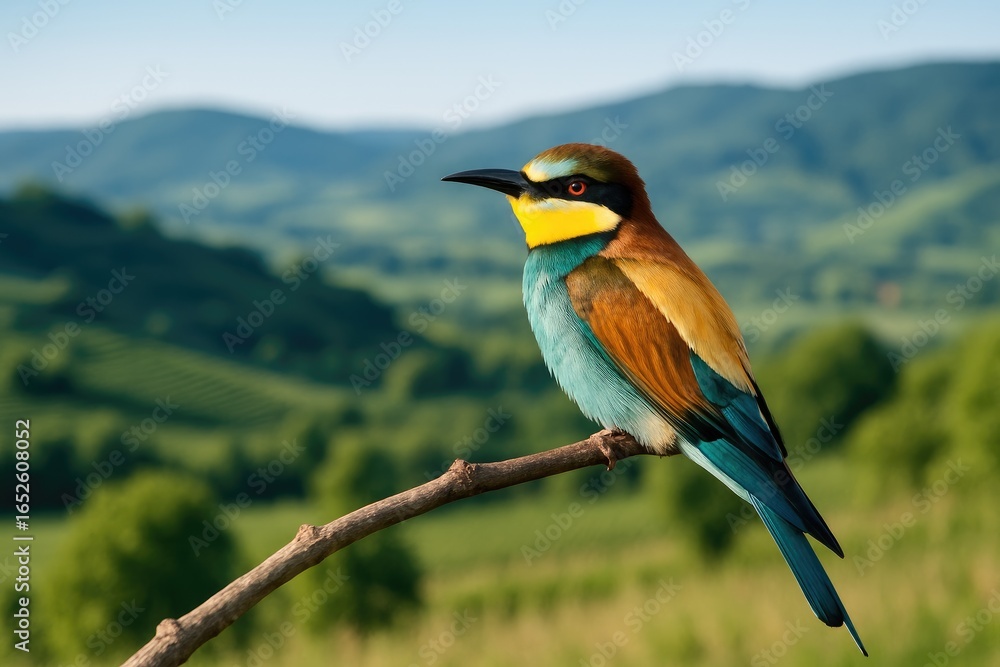 Obraz premium Vibrant bird perched on a tree limb in a picturesque European setting