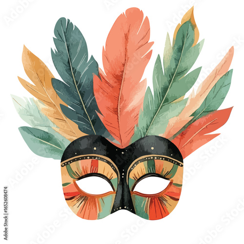 Ornate Carnival Mask with Colorful Feathers and Decorative Details