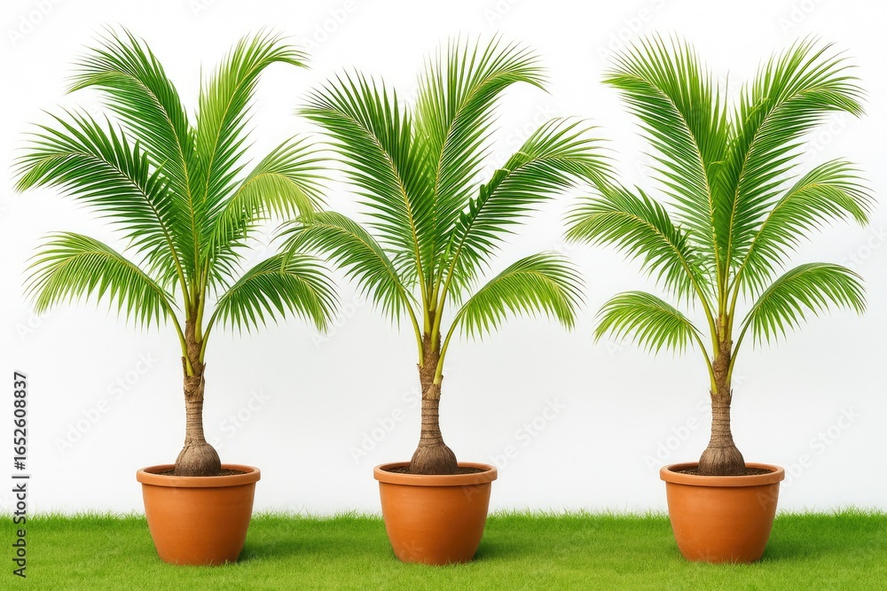 Fototapeta premium Elegant ornamental coconut trees cultivated in containers