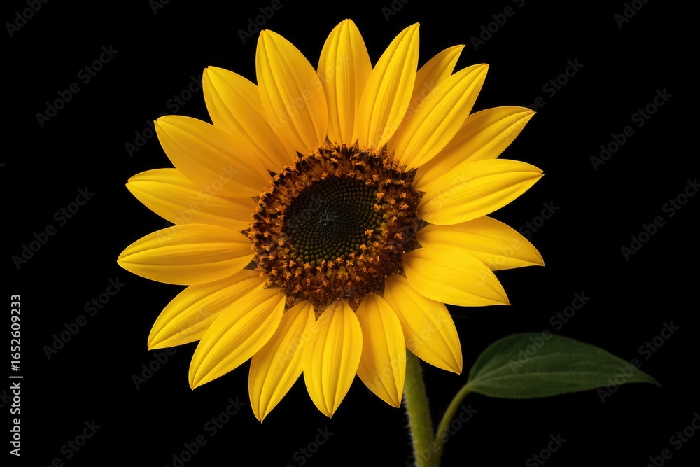 Fototapeta premium Close-up of a bright yellow blossom and its seeds on a black background