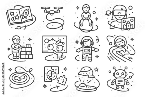 Space children icon interactive story vector hover floating soft companion costume s