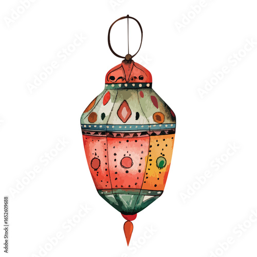 Ornate Watercolor Lantern with Geometric Patterns