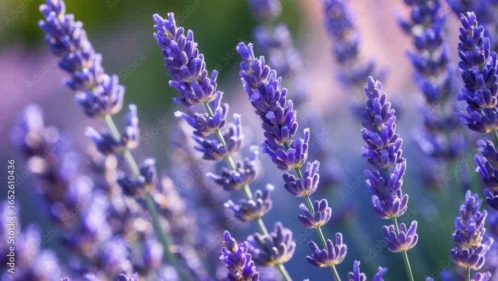 Obraz premium Macro image featuring vibrant lavender blooms in the background