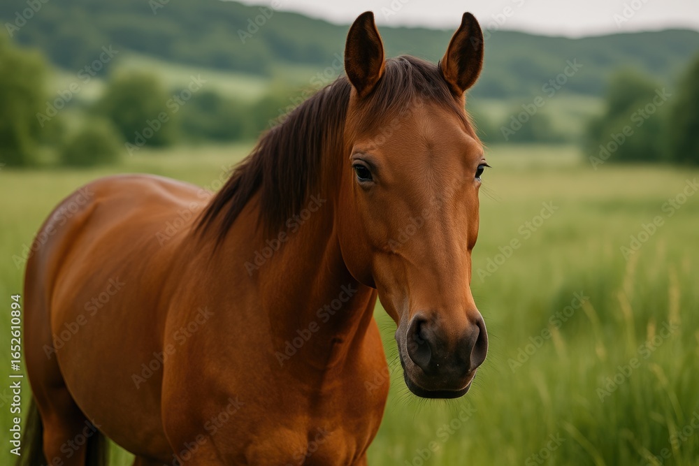 Fototapeta premium Close-up view of a horse in a grassy area