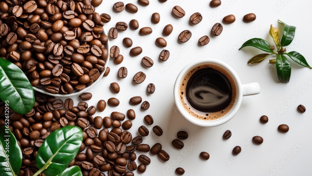 Obraz premium A collection of coffee beans set on a white surface