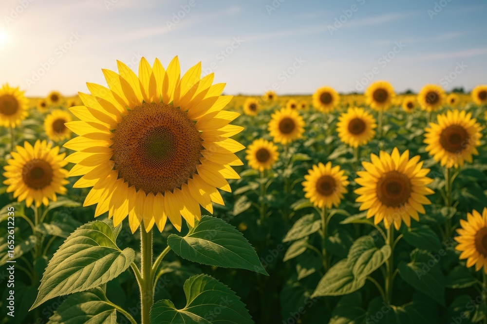 Fototapeta premium Sunflower patch under a radiant summer sky
