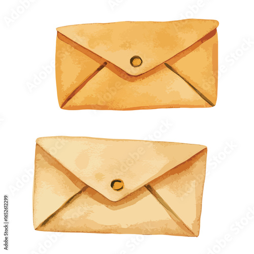 Pair of Watercolor Envelopes with Gold Seals Folded and Ready