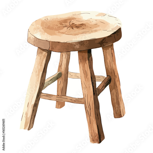 Rustic Wooden Stool with Detailed Grain and Natural Color Tones
