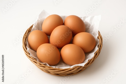 Wallpaper Mural Eggs nestled in a wooden container atop a white sheet Torontodigital.ca