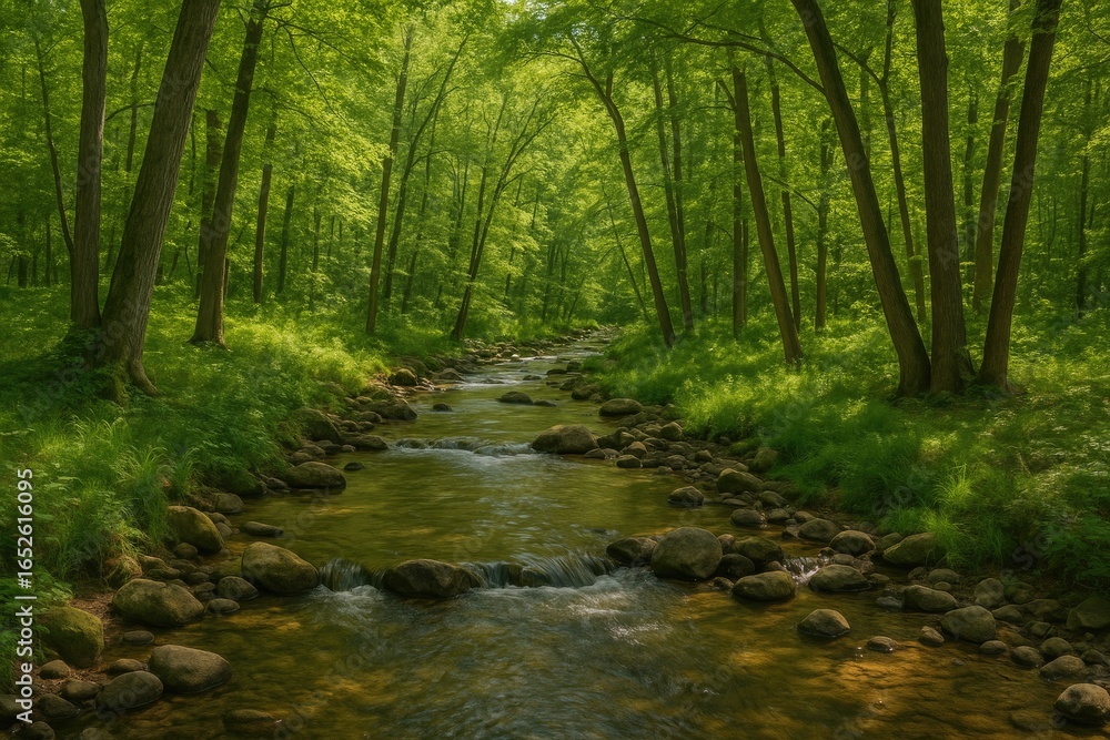 Obraz premium Winding Creek Amidst Dense Trees