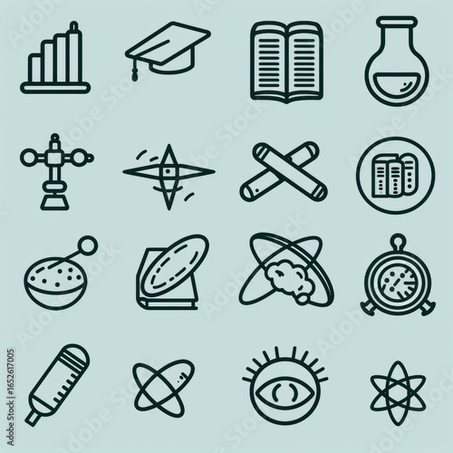Science and Education Icons in Simple Outline Style for Graphics
