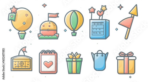 Colorful Icon Set of Celebratory Elements and Party Symbols
