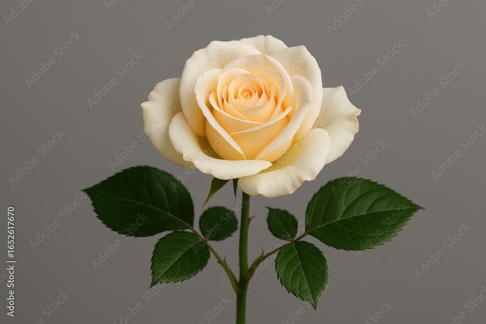 Fototapeta premium Cream Bloom Standing Alone Against Gray Background