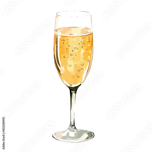 Sparkling Champagne Flute with Watercolor Texture and Effervescent Bubbles