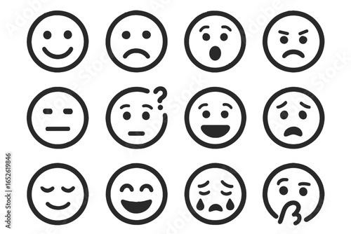 Thoughtful face confused emotion surprised fearful grid vector excited neutral icon happy