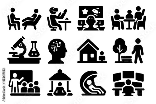 Setting icon emotion ai user room relaxation simulator laboratory lounge social vector