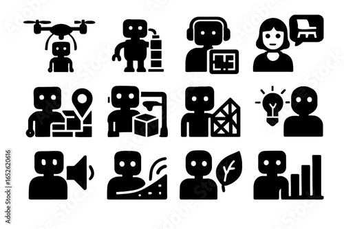Drone predictor vector printer architecture bot zoning compliance analyzer icons ai icon