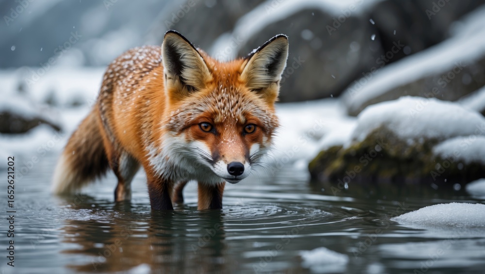 Fototapeta premium Close-up shot of a fox in winter landscape