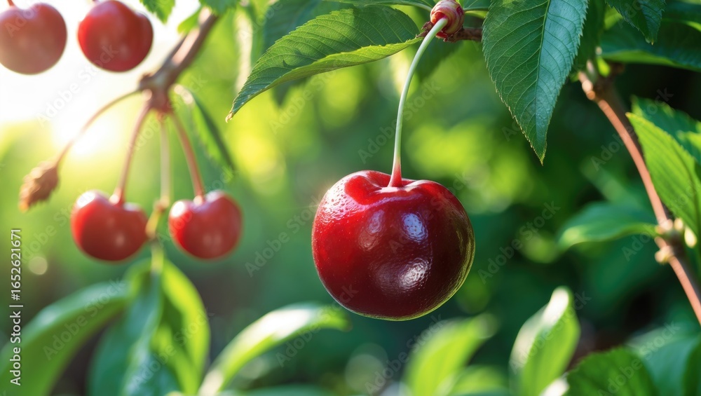 Obraz premium Colorful cherry fruit scene captured in a natural garden