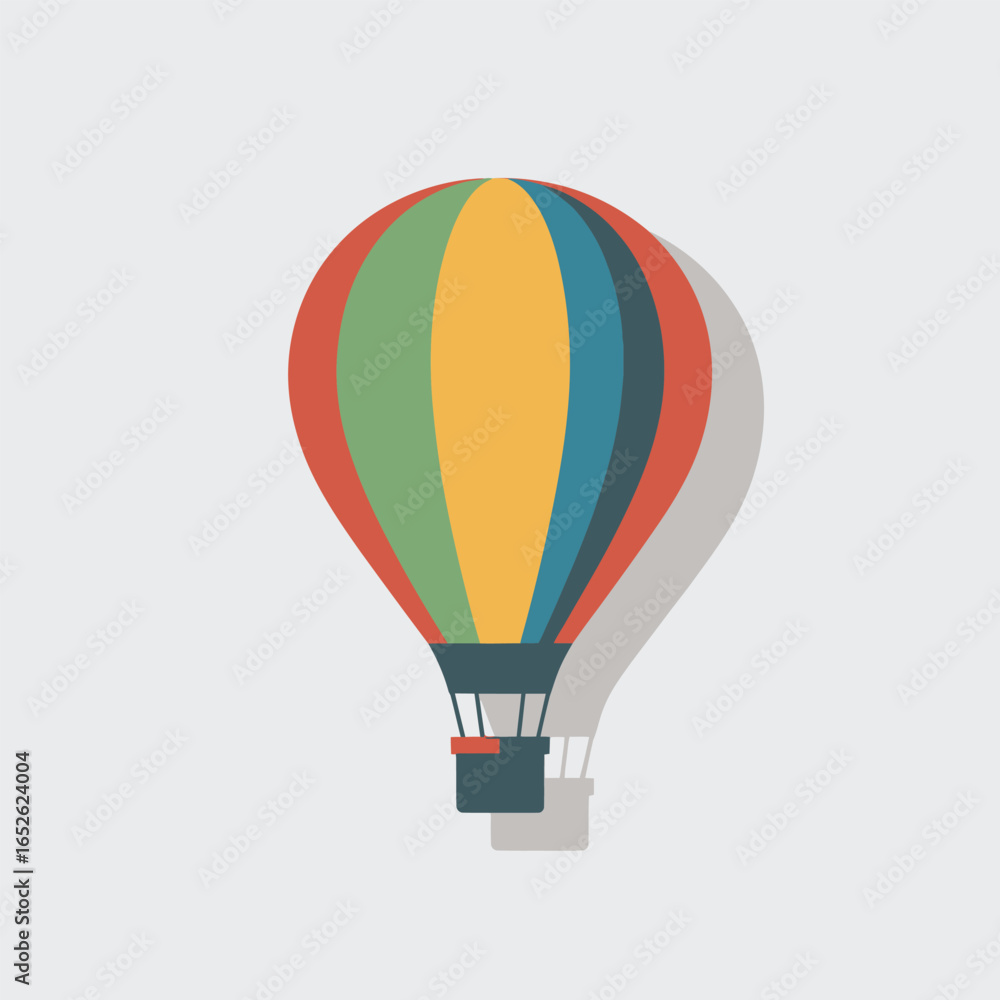 Fototapeta premium Colorful hot air balloon with shadow on a light gray background airship flight