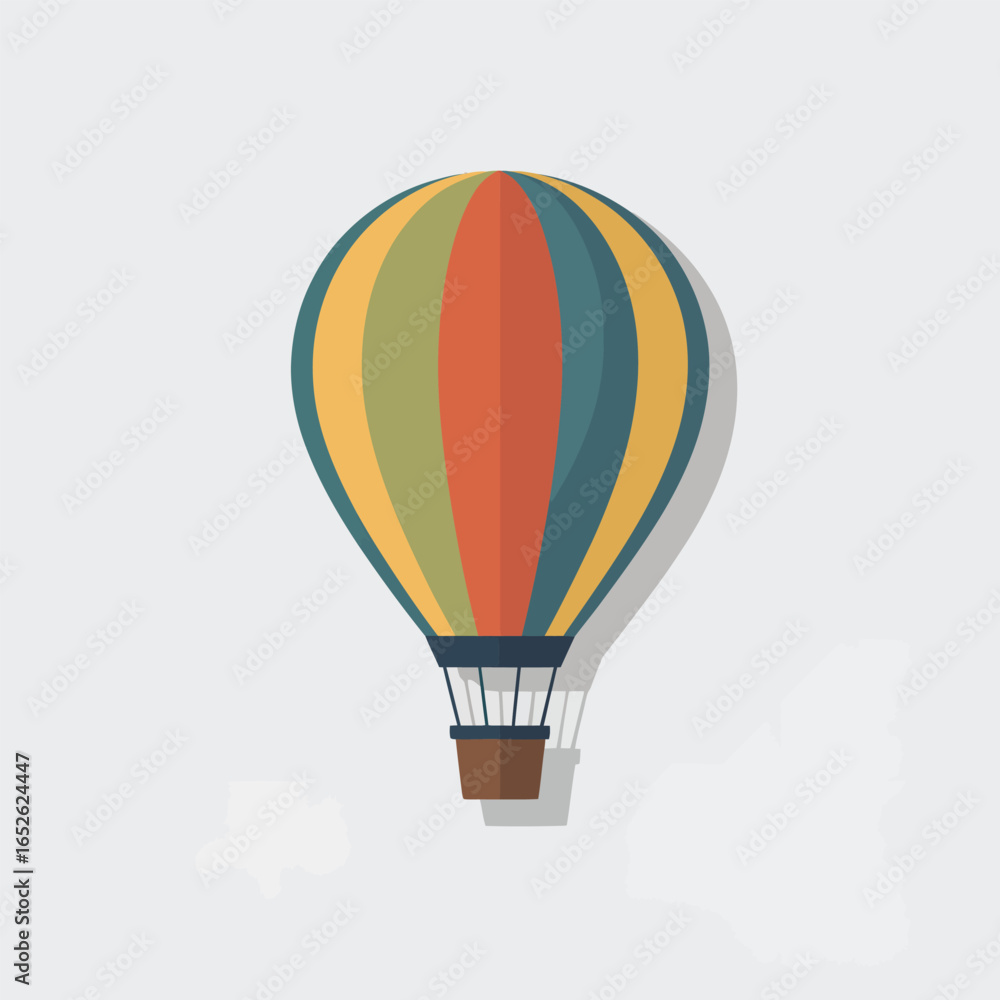 Fototapeta premium Colorful hot air balloon with basket on a light textured background airship transport