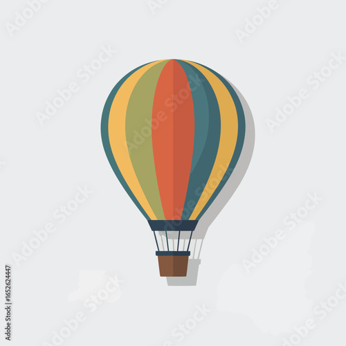 Colorful hot air balloon with basket on a light textured background airship transport
