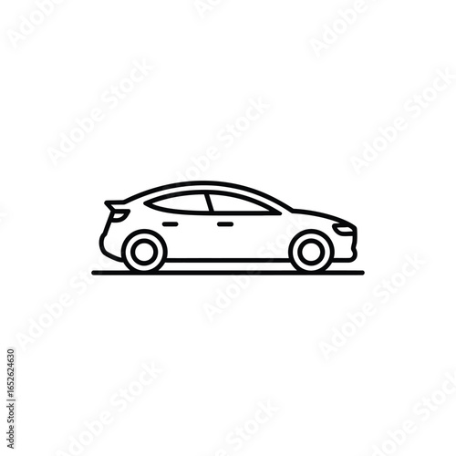 Simple outline icon of a modern sedan car on white background automobile vehicle