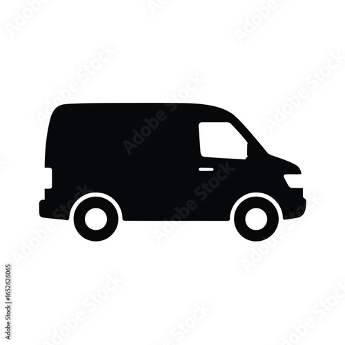 Black silhouette icon of a modern cargo van on a white background delivery transport