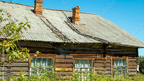 collapsed roof of a village house