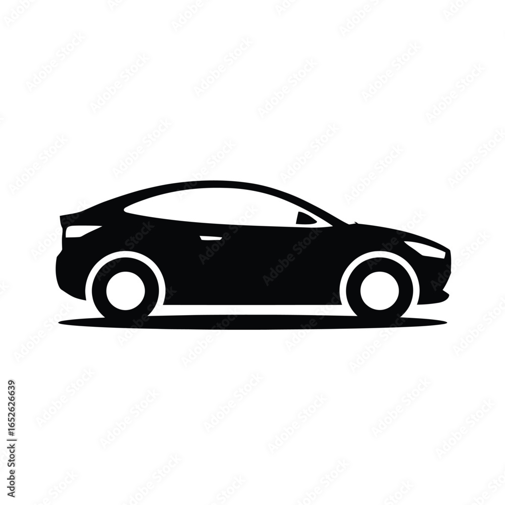 Fototapeta premium Black silhouette icon of a modern car on a white background automobile