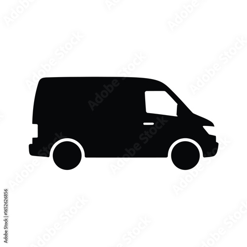 Black silhouette icon of a modern van on a white background transportation vehicle