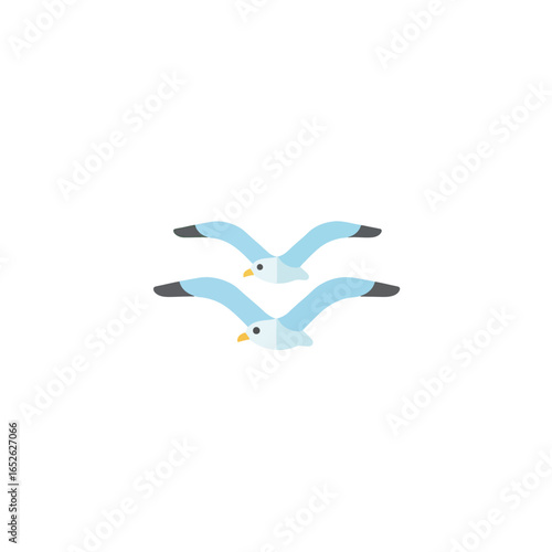Two light blue seagulls flying together, depicted in a simple flat illustration style.