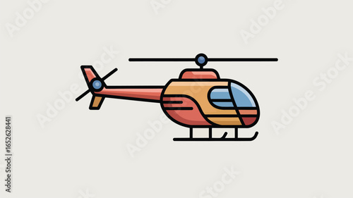 Cartoon helicopter with orange and red body and blue cockpit aircraft rotorcraft