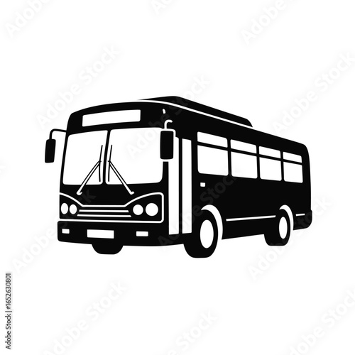 Black silhouette of a city bus with white windows and headlights public transport