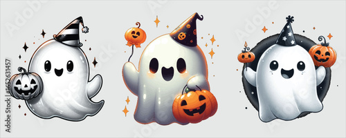 Vector art of cute halloween ghost with pumpkin