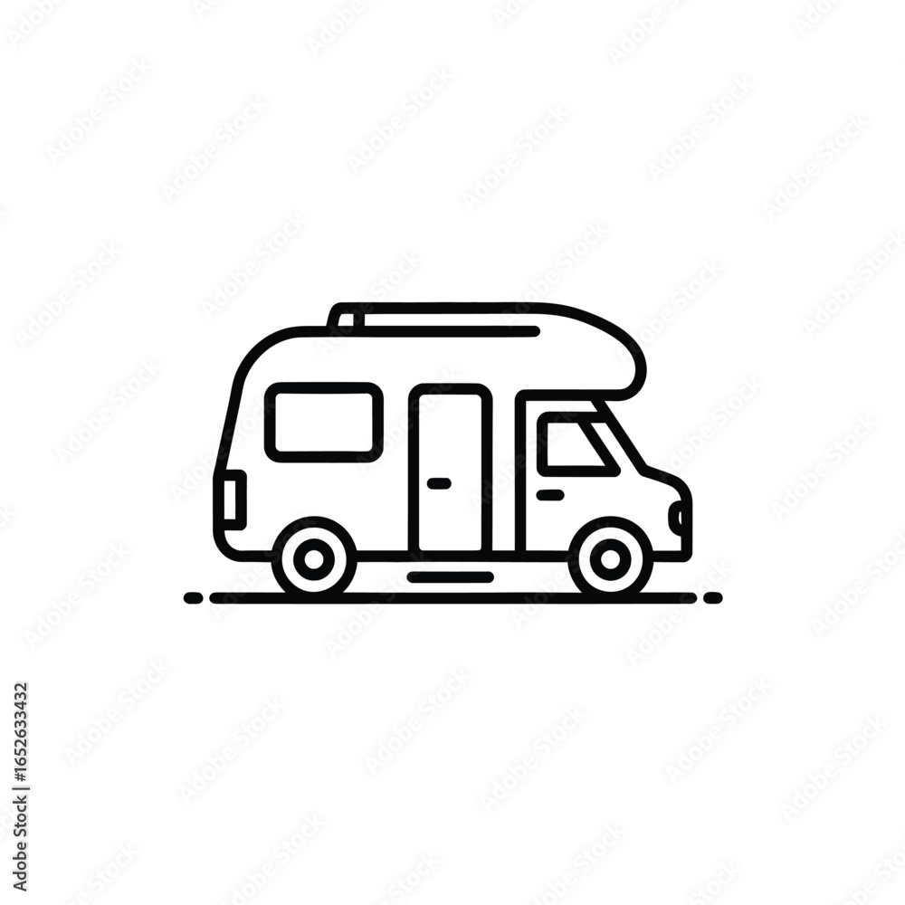 Fototapeta premium Black outline icon of a camper van on a white background motorhome travel