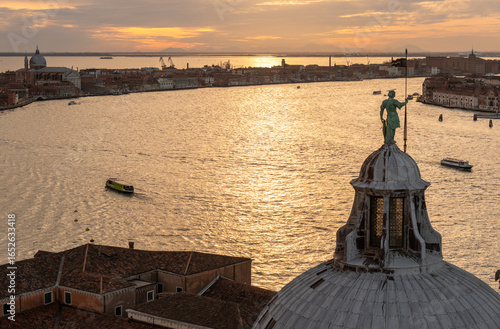 Wallpaper Mural Panoramic aerial view of sunset in Venice from the Cathedral San Giorgio Maggiore bell tower, Venice Torontodigital.ca