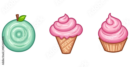 Vector art of cartoon desserts isolated on white background