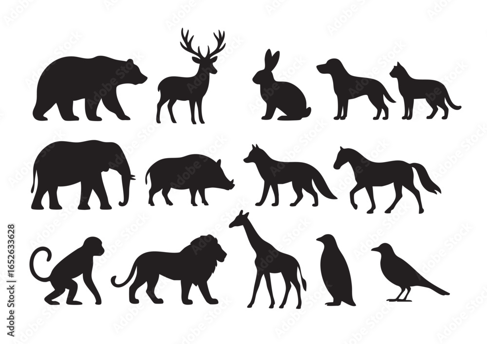 Fototapeta premium SilhouetteAnimal A collection of cute animals that you must love
