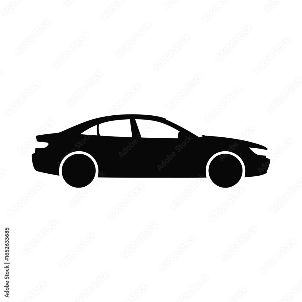 Fototapeta premium Black silhouette of a modern sedan car on a white background vehicle transportation