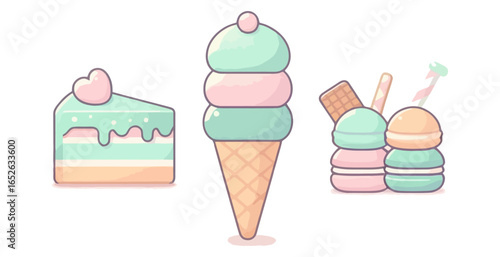 Vector art of pastel desserts isolated on white background