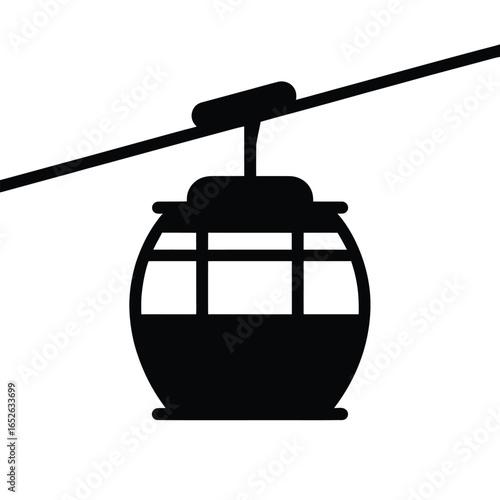 Black icon of a cable car suspended on a wire on a white background gondola transport