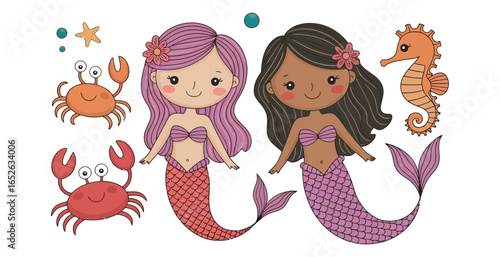 Vector art of cute mermaid isolated on white background