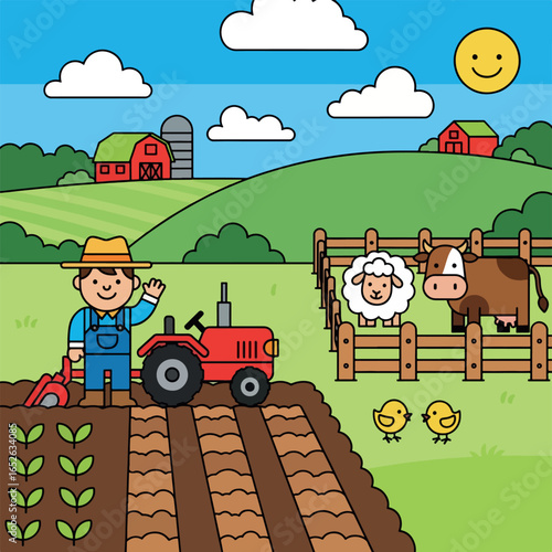 Simple and Cheerful Farming Illustration

