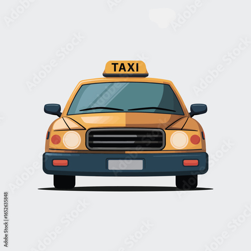 Front view of a yellow taxi cab with a taxi sign automobile vehicle