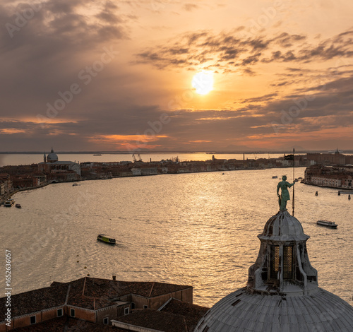 Wallpaper Mural Panoramic aerial view of sunset in Venice from the Cathedral San Giorgio Maggiore bell tower, Venice Torontodigital.ca