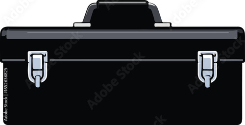 Black cartoon style toolbox with silver clasps and handle on a white background tool case carrying case style vector illustration EPS file download