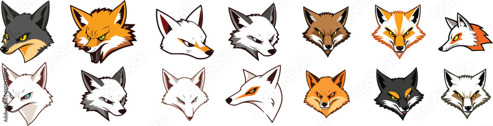 Obraz premium Set of Various Cartoon Fox Head Illustrations