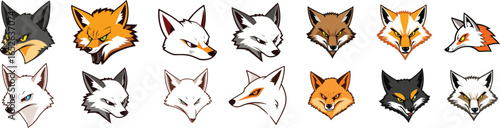 Fox Heads Vector Set, Various Breeds and Colors, Japanese Kitsune Inspired Illustration